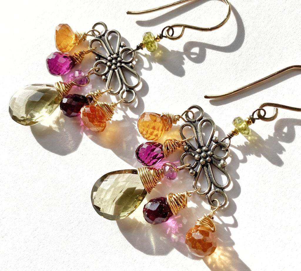 Mixed Metal Hessonite Garnet Dangle Earrings - Doolittle