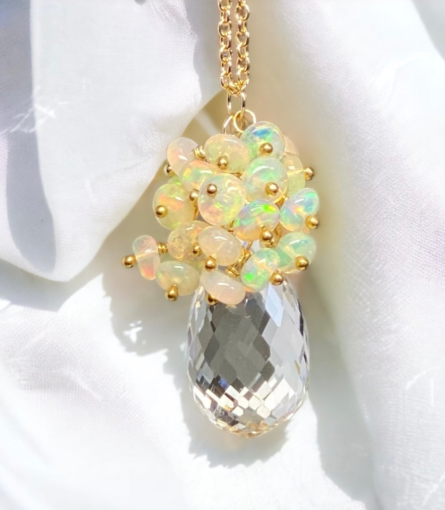 Clear Crystal Quartz Opal Cluster Pendant Necklace - Doolittle