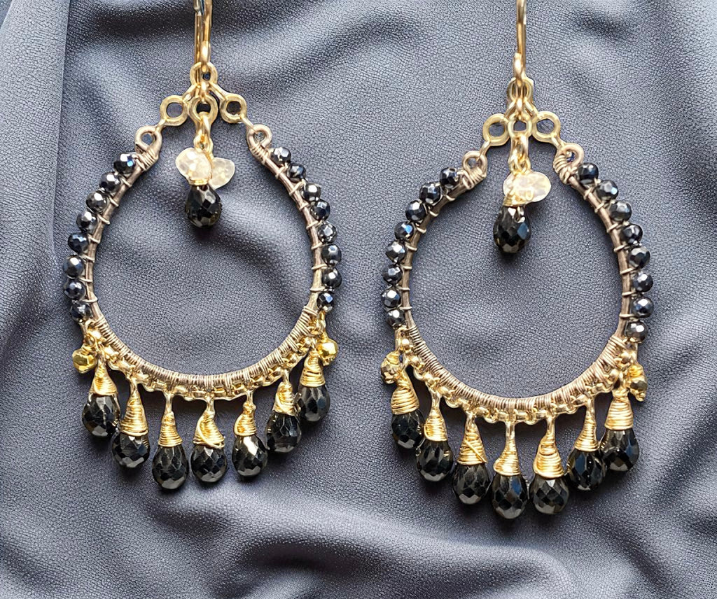 Mystic Black Spinel and Mixed Metal Hoop Earrings - Doolittle