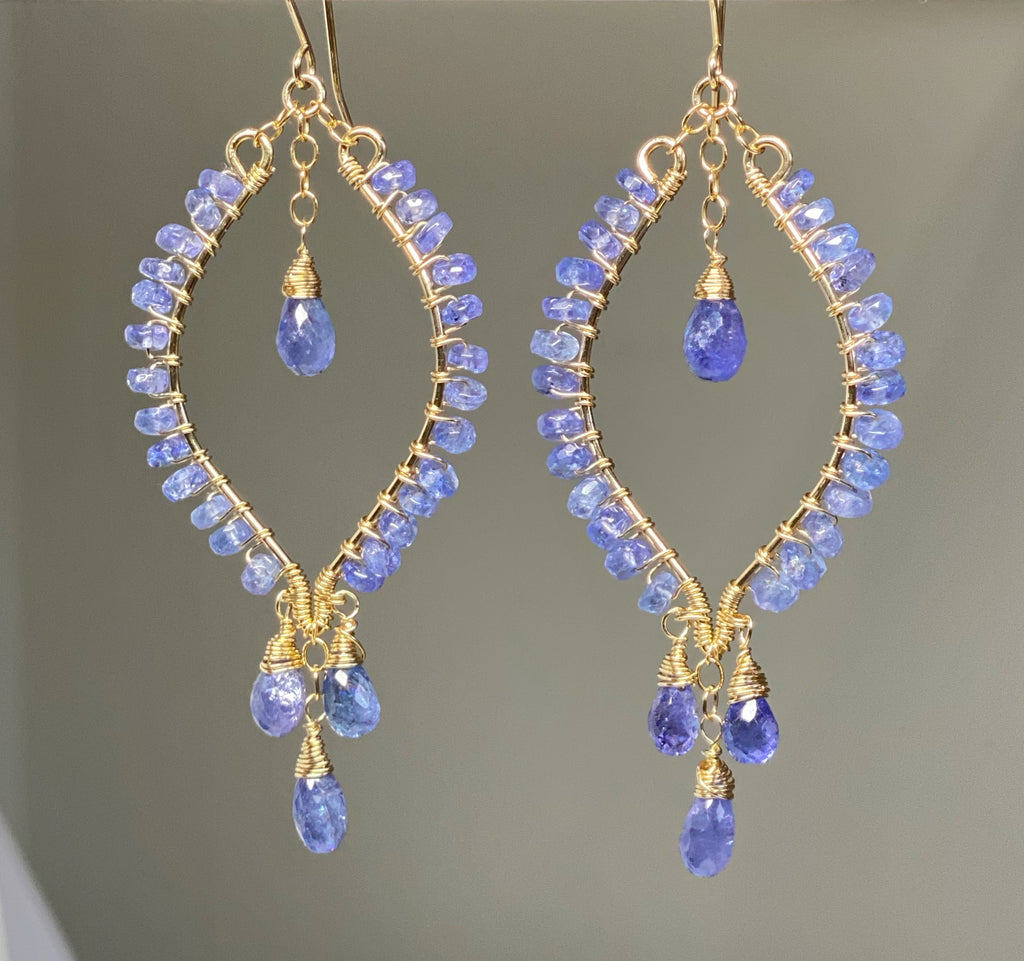 Tanzanite Hoop Chandelier Earrings Gold Fill
