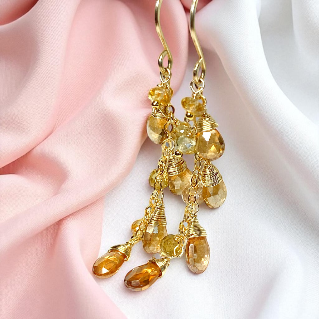 Golden Topaz and Natural Zircon Dangle Earrings Gold Fill 3