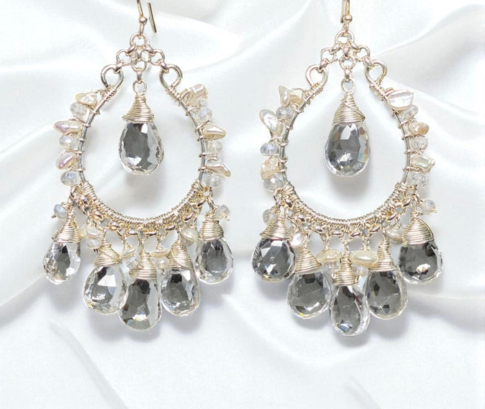 Crystal Quartz Hoop Chandelier Earrings Sterling Silver