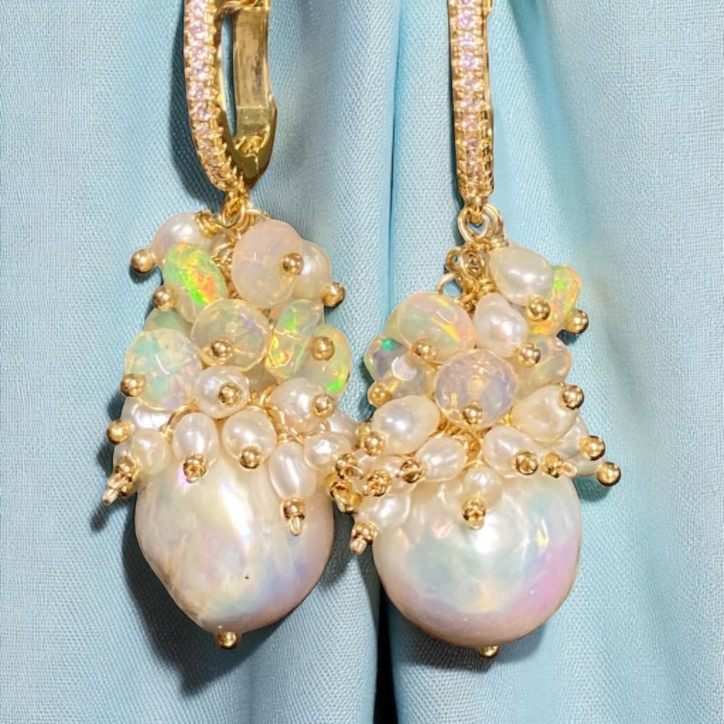 Baroque Edison Pearl and Gold Fill Cluster Earrings