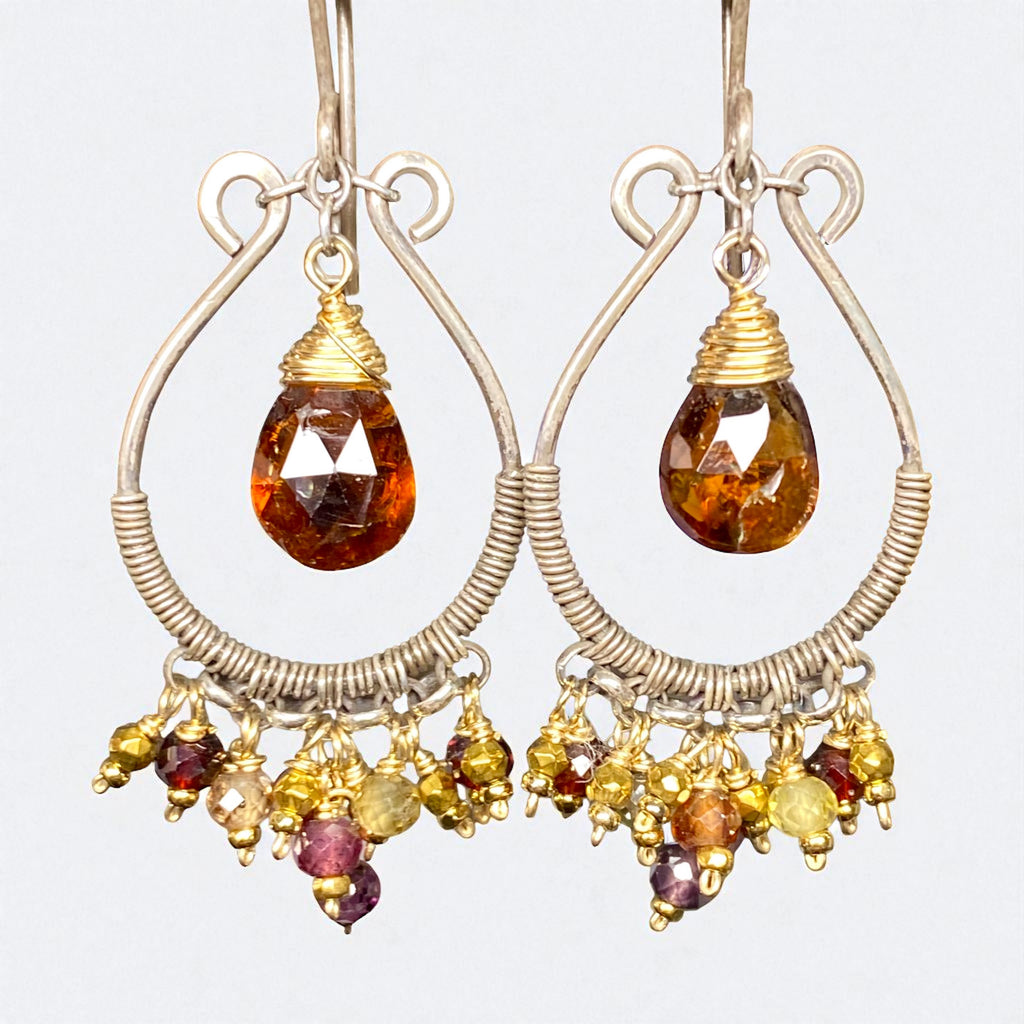 Petrol Tourmaline Mixed Metal Hoop Chandelier Earrings