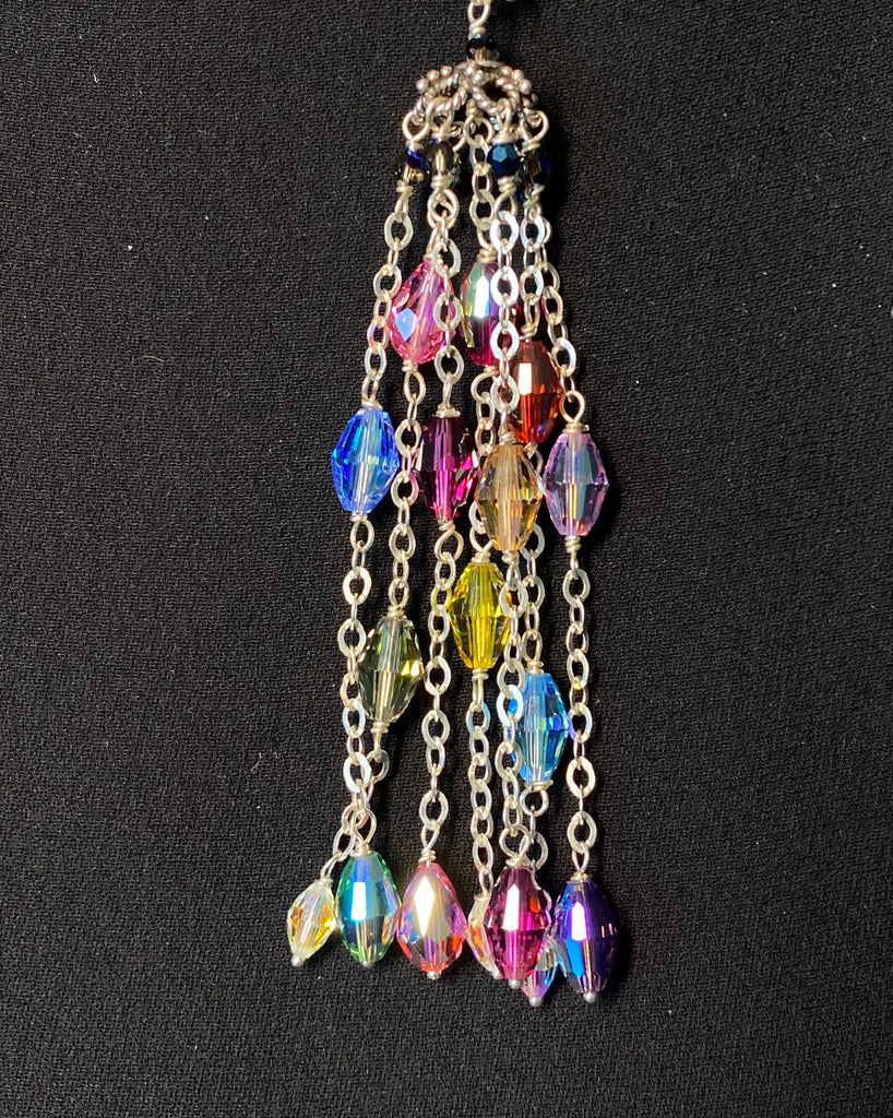 Multicolor Crystal Tassel Necklace Sterling Silver
