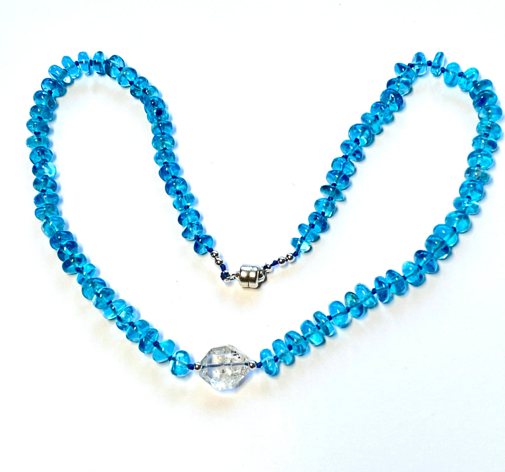 Teal Blue Topaz Gemstone Silk Knot Necklace Sterling Silver