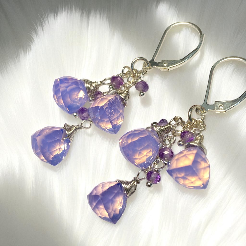 Amethyst and Lavender Quartz Dangle Earrings Sterling Silver