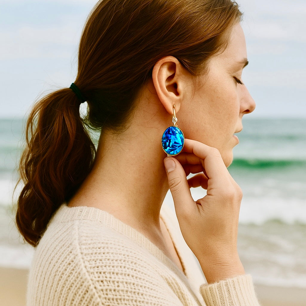 Blue Abalone Statement Dangle Earrings Sterling Silver