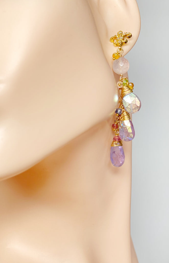 Mystic Amethyst Dangle and Gold Fill Beaded Earrings - Doolittle