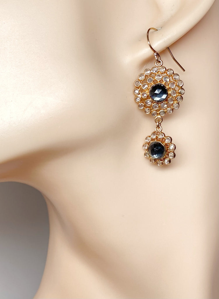 Diamond Slice Look White Topaz Earrings Rose Gold - Doolittle