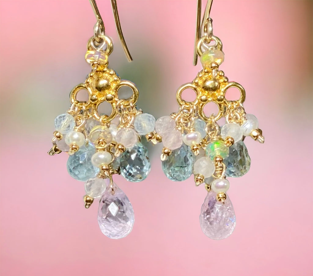 Aquamarine Dangle Chandelier Earrings in Gold Fill
