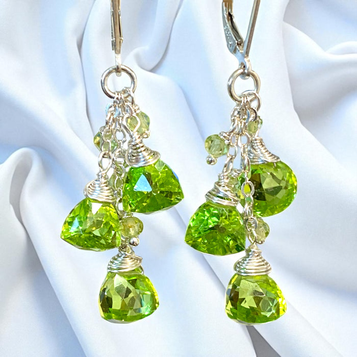 Peridot and Quartz Dangle Earrings Sterling Silver