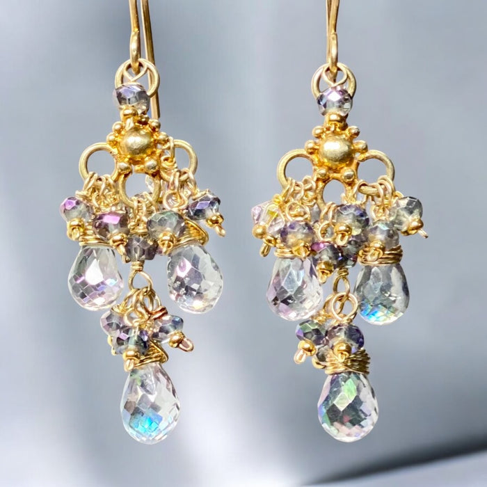 Mystic Topaz Statement Chandelier Earrings Gold