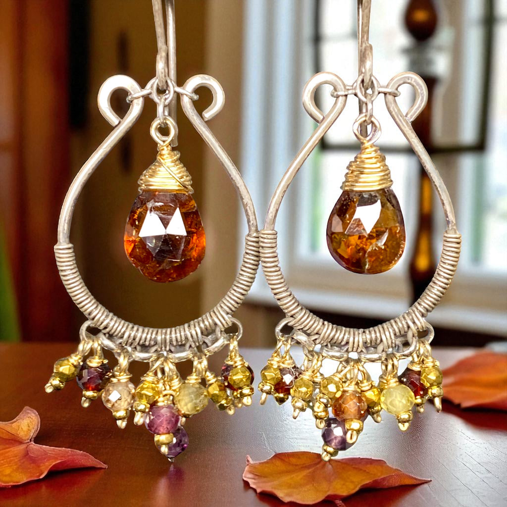 Petrol Tourmaline Mixed Metal Hoop Chandelier Earrings