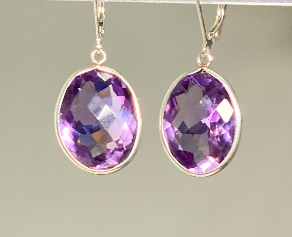 Pink Amethyst Faceted Portrait Set Dangle Earrings Sterling Silver