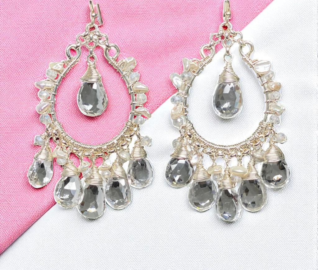 Crystal Quartz Hoop Chandelier Earrings Sterling Silver