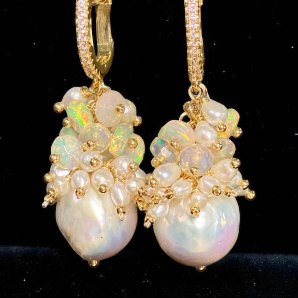 Baroque Edison Pearl and Gold Fill Cluster Earrings