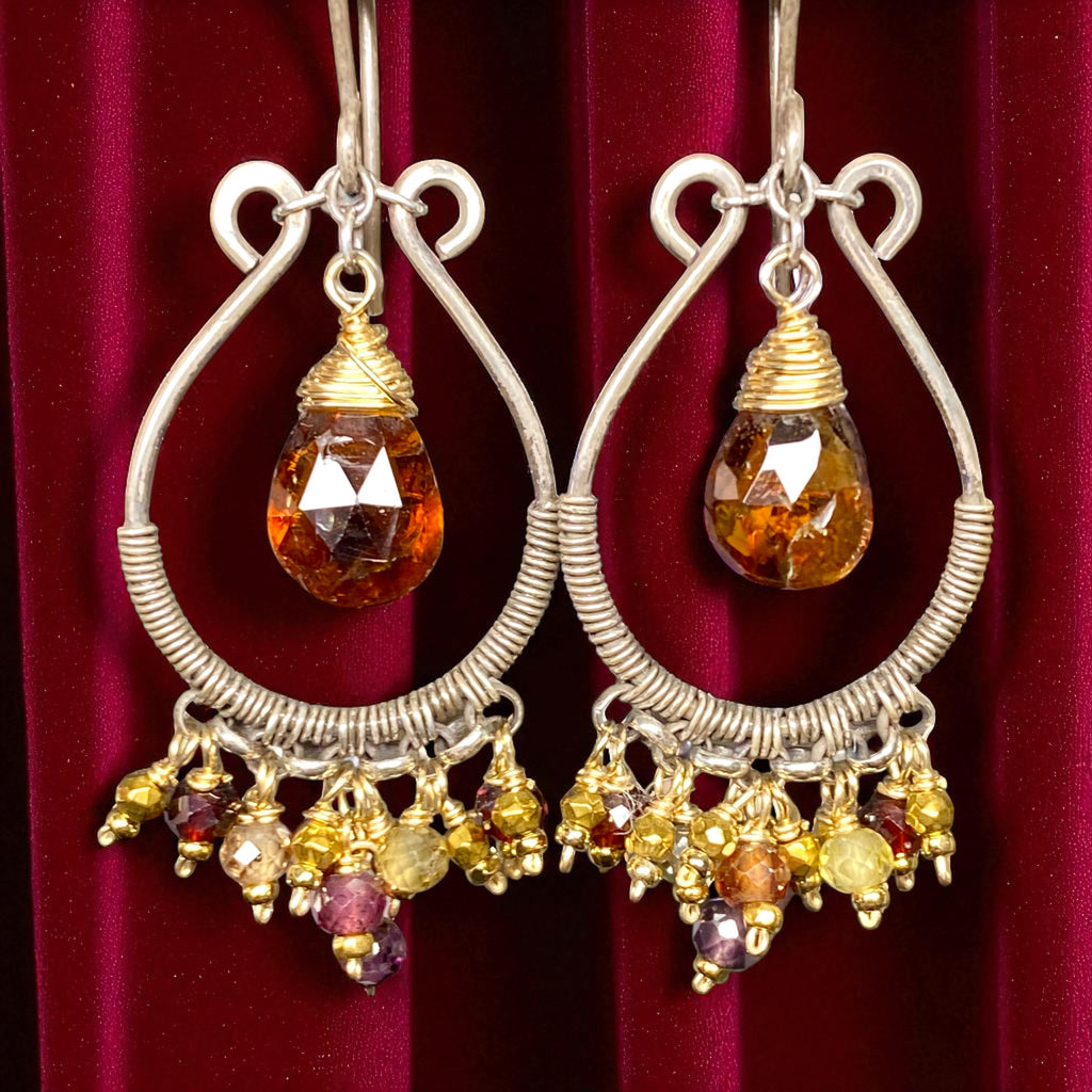 Petrol Tourmaline Mixed Metal Hoop Chandelier Earrings