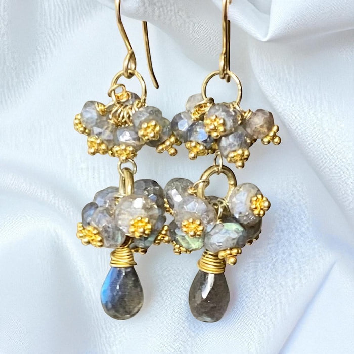 Mystic Labradorite Cluster Earrings Gold Vermeil