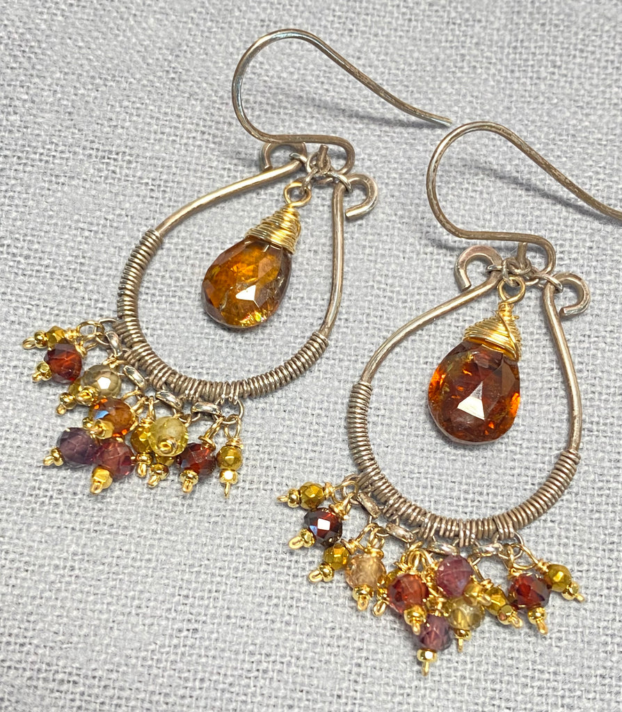 Petrol Tourmaline Mixed Metal Hoop Chandelier Earrings