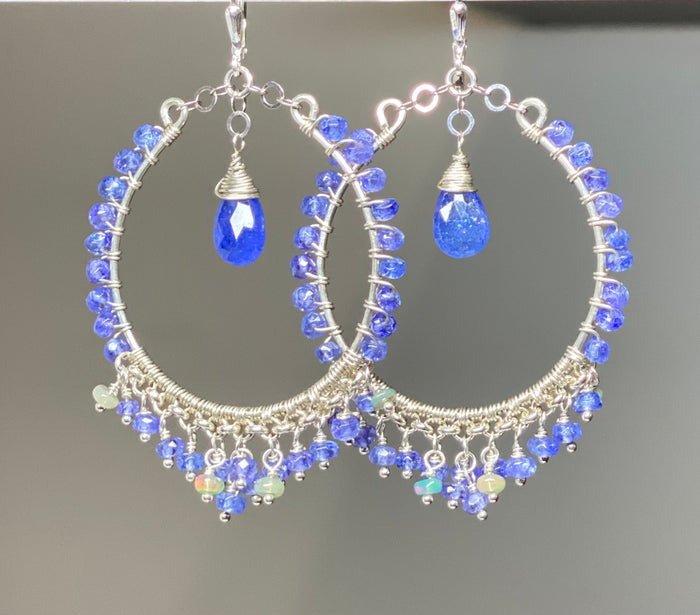 Tanzanite Sterling Silver Chandelier Hoop Earrings