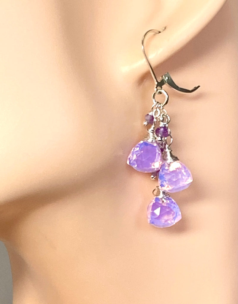Amethyst and Lavender Quartz Dangle Earrings Sterling Silver