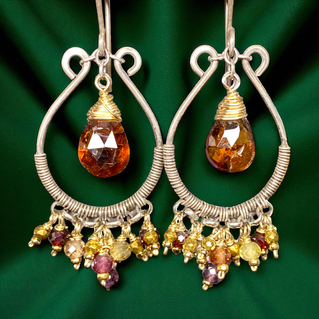 Petrol Tourmaline Mixed Metal Hoop Chandelier Earrings
