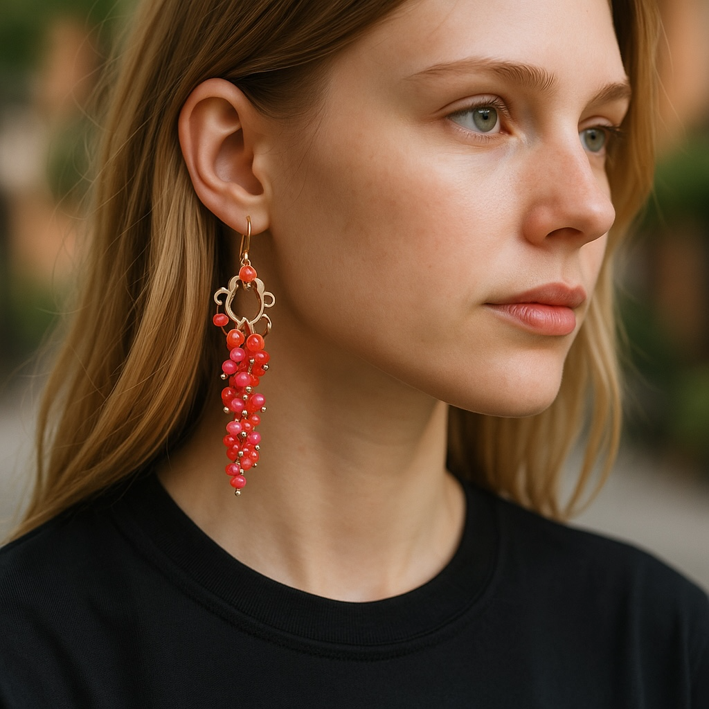 Padparadscha Ethiopian Opals Long Cluster Chandelier Earrings Rose Gold 2