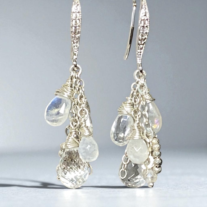 Crystal Quartz Dangle Earrings Sterling Silver Moonstone