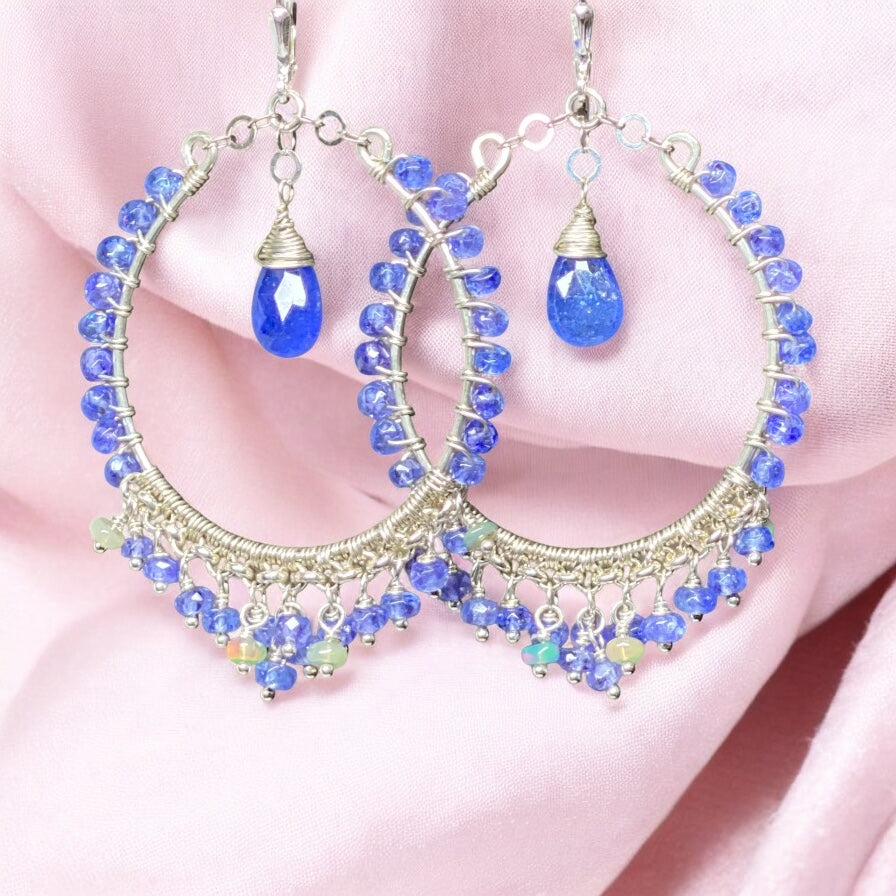 Tanzanite Sterling Silver Chandelier Hoop Earrings