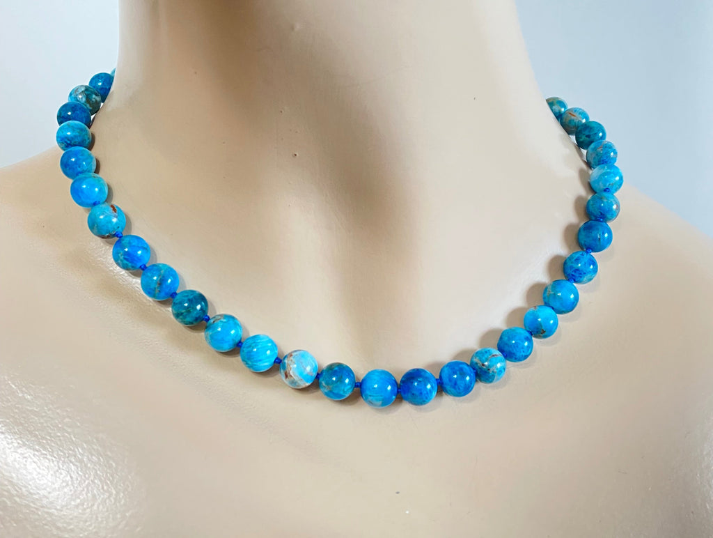 Apatite Gemstone Silk Knot Necklace Gold Fill