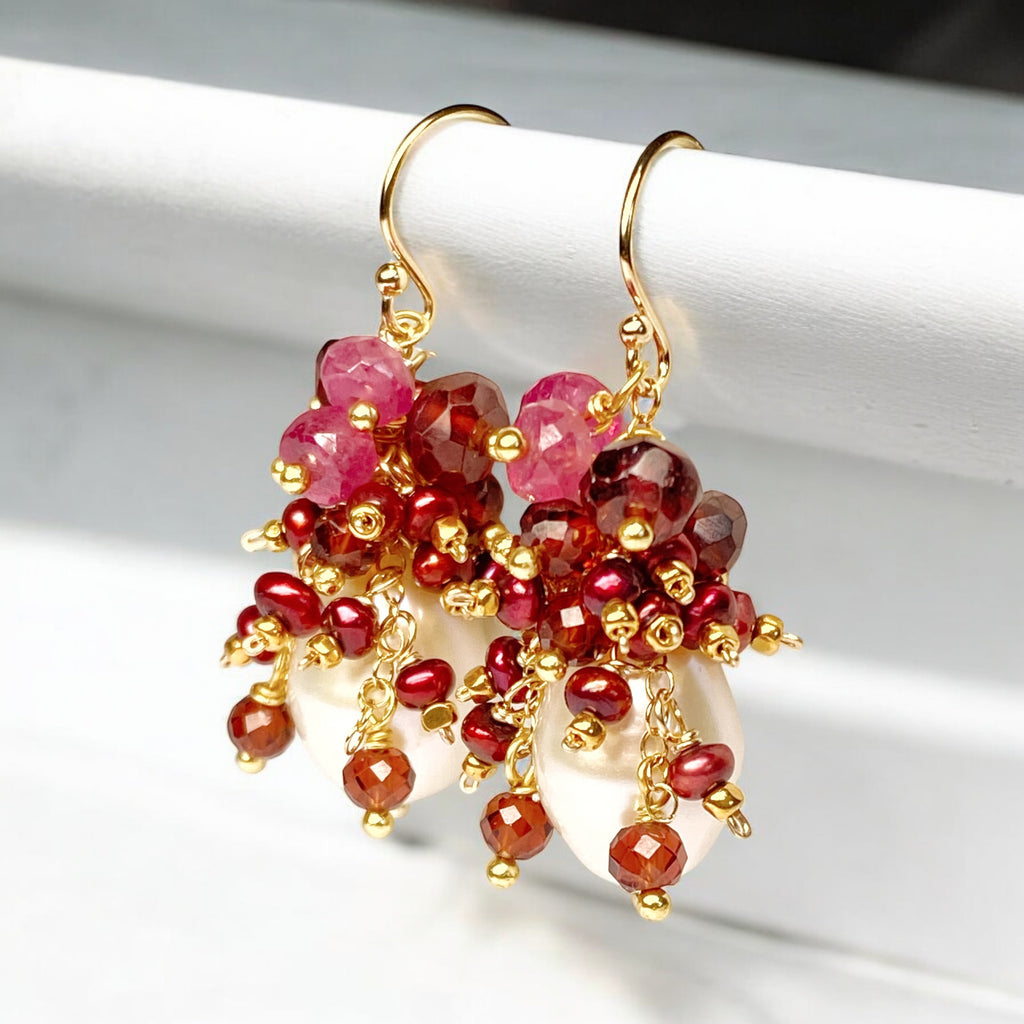 Red, White, Sapphire, Opal and Pearl Earrings 2 - Doolittle