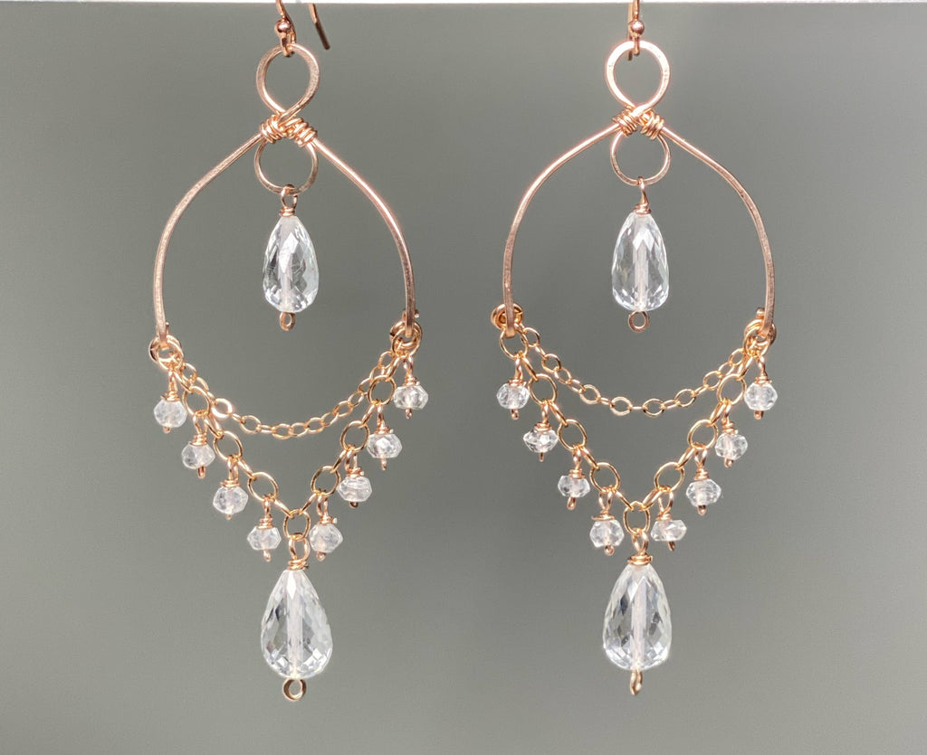 Crystal Quartz Gemstone Chandelier Dangle Earrings Rose Gold Fill