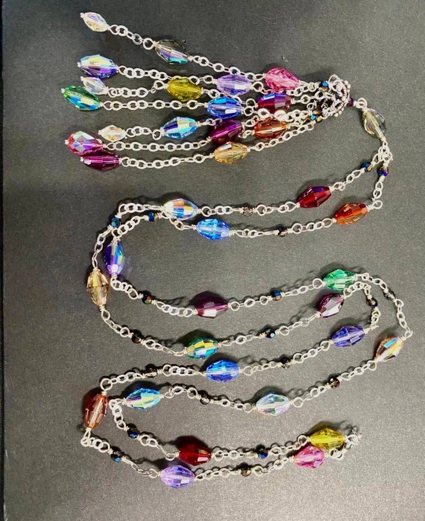 Multicolor Crystal Tassel Necklace Sterling Silver