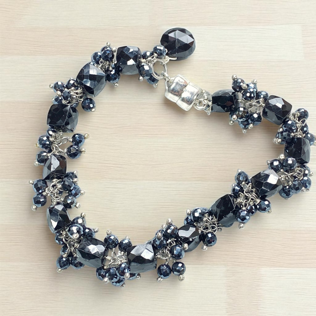 Black Spinel Cluster Bracelet Sterling Silver
