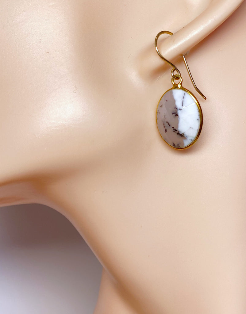 Dendritic Opal Earrings and Pendant Jewelry Set Gold Fill