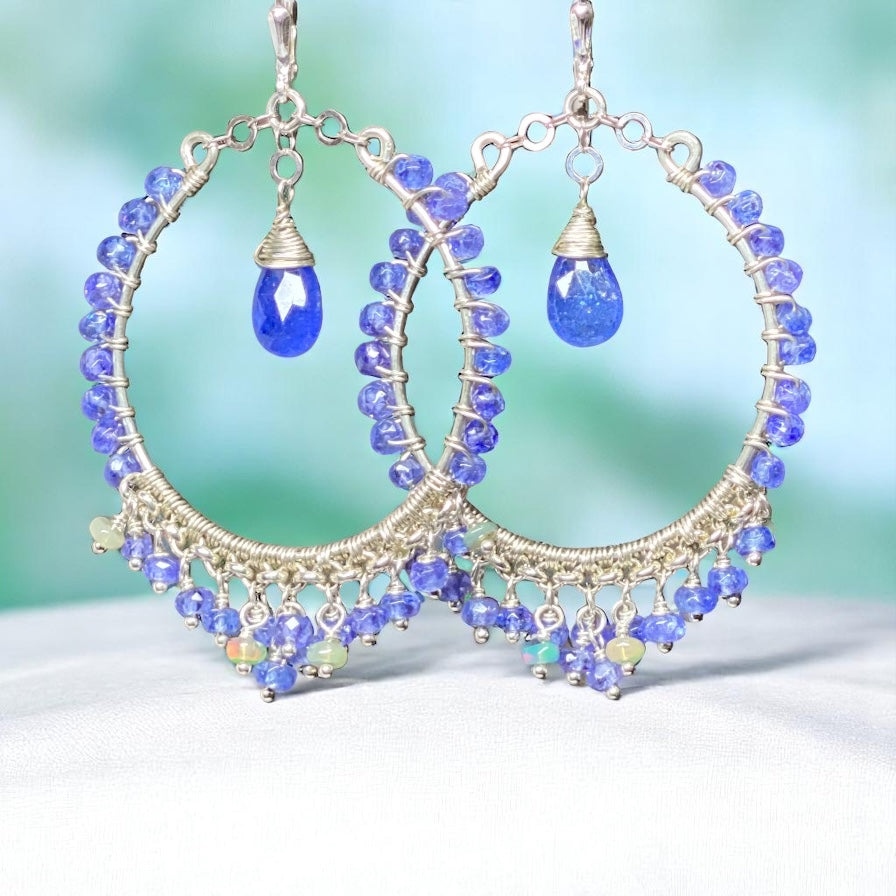 Tanzanite Sterling Silver Chandelier Hoop Earrings