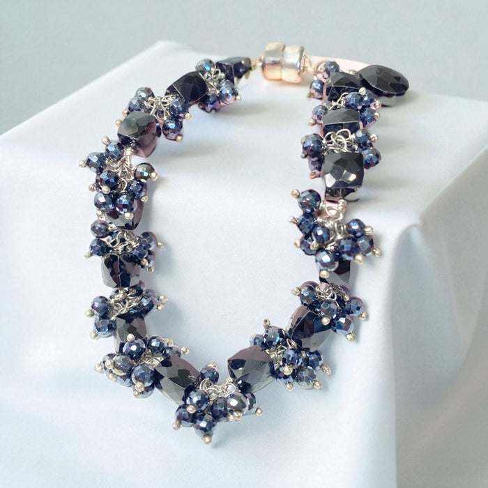 Black Spinel Cluster Bracelet Sterling Silver