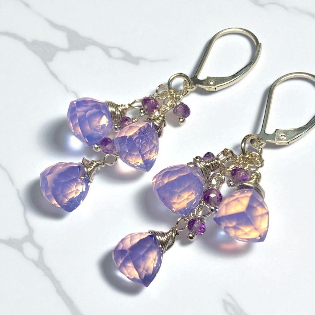 Amethyst and Lavender Quartz Dangle Earrings Sterling Silver