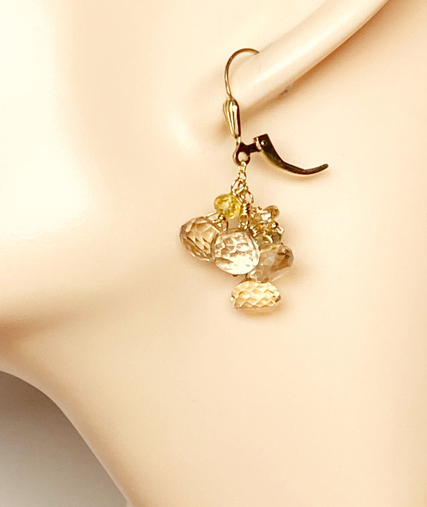 Mystic Champagne Quartz Dangle Earrings Gold Fill