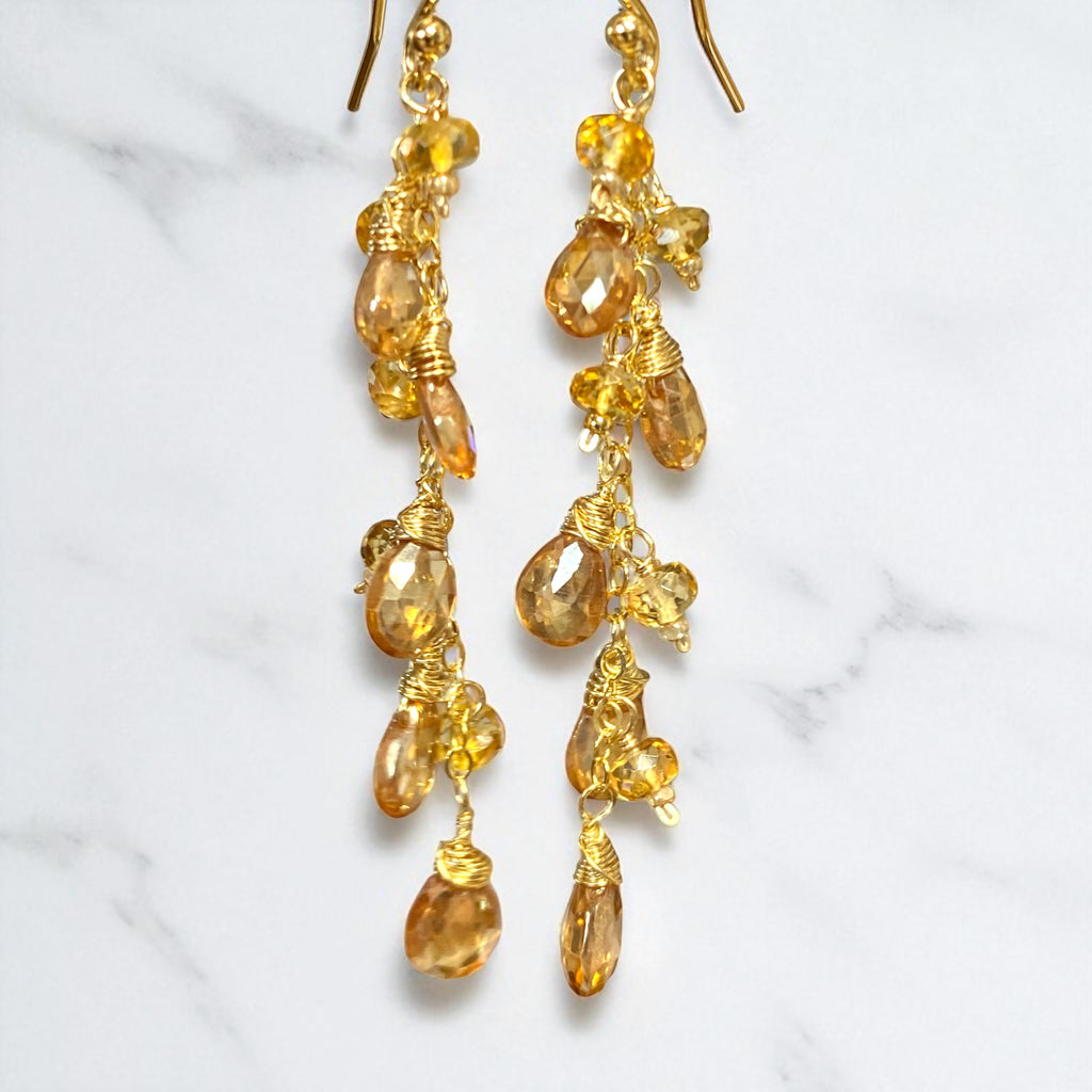 Golden Topaz and Natural Zircon Dangle Earrings Gold Fill 3