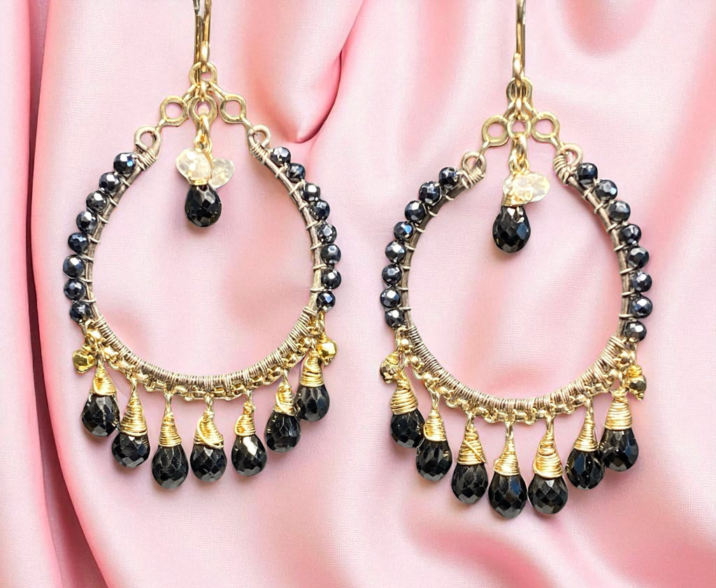 Mystic Black Spinel and Mixed Metal Hoop Earrings - Doolittle