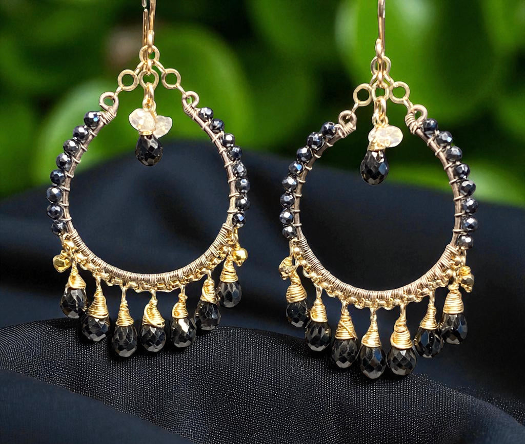 Mystic Black Spinel and Mixed Metal Hoop Earrings - Doolittle