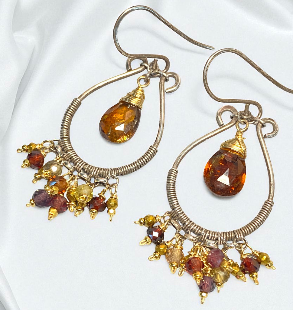 Petrol Tourmaline Mixed Metal Hoop Chandelier Earrings