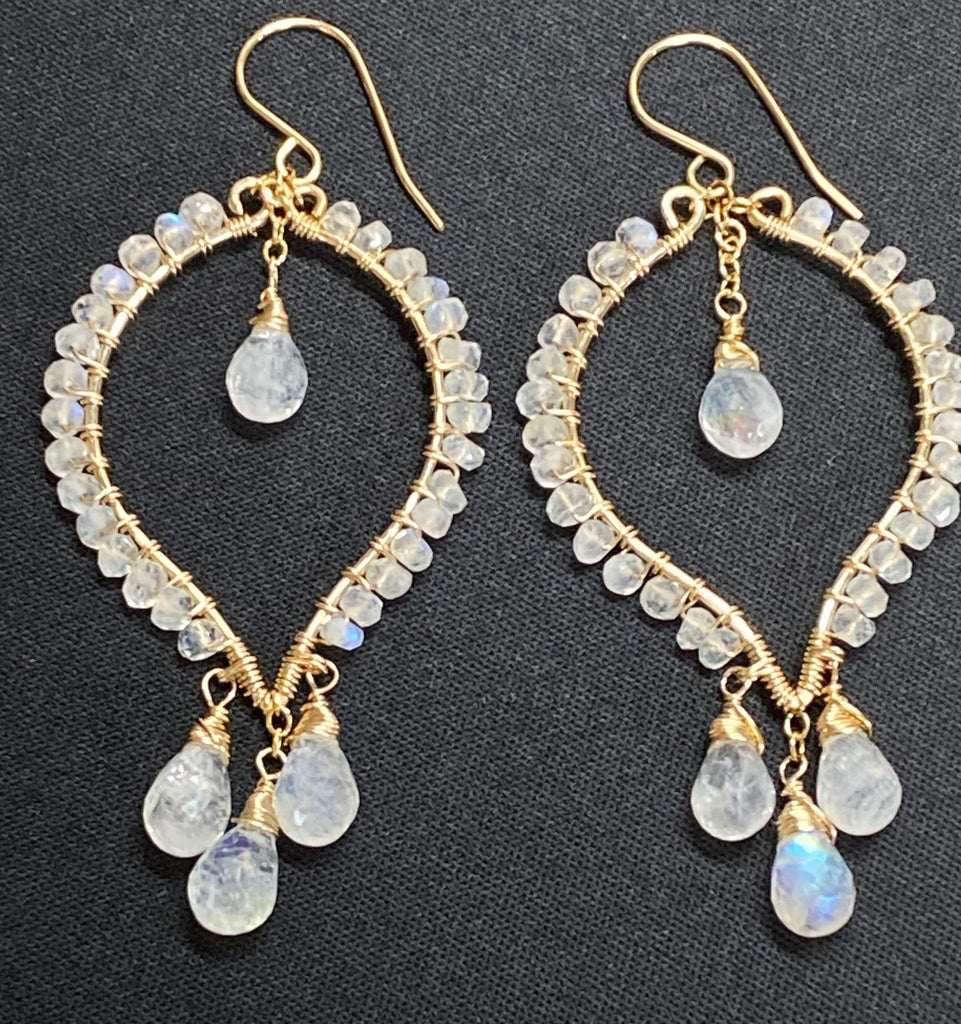 Rainbow Moonstone Statement Chandelier Earrings in 14 kt Gold Fill