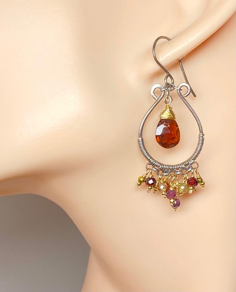 Petrol Tourmaline Mixed Metal Hoop Chandelier Earrings