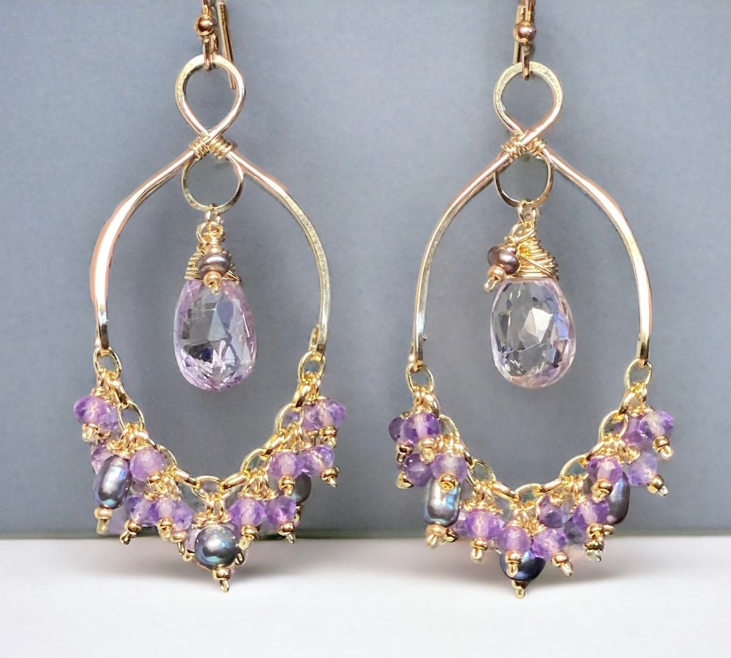 Lavender Gemstone Chandelier Dangle Earrings 14kt Gold Fill