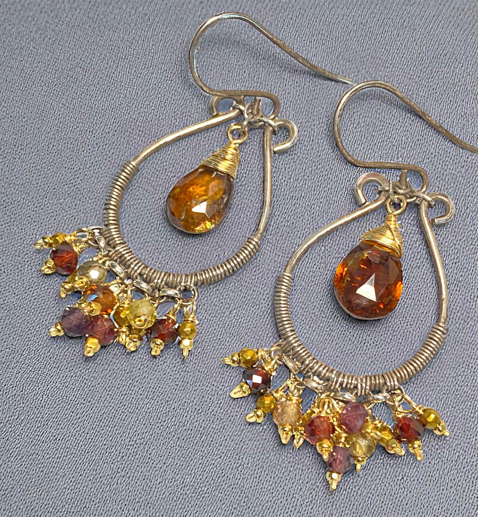 Petrol Tourmaline Mixed Metal Hoop Chandelier Earrings