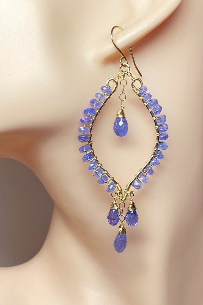 Tanzanite Hoop Chandelier Earrings Gold Fill