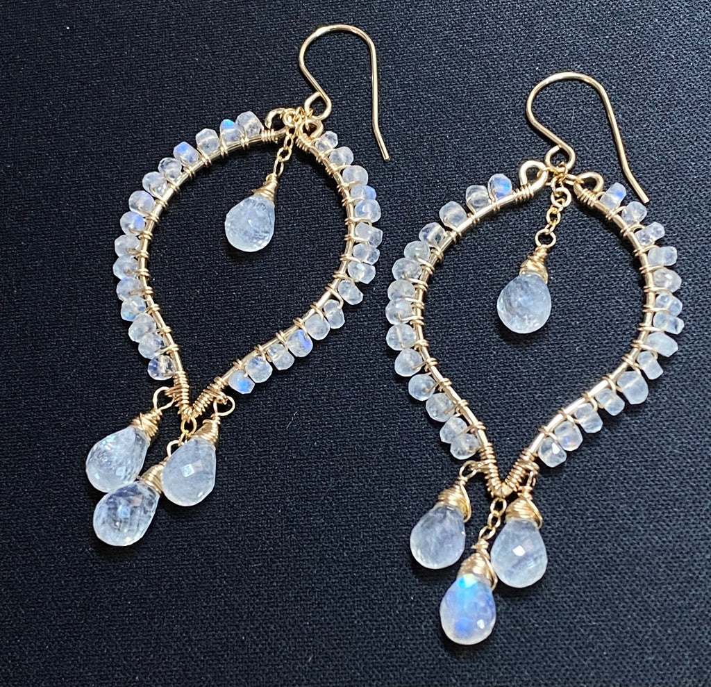Rainbow Moonstone Statement Chandelier Earrings in 14 kt Gold Fill